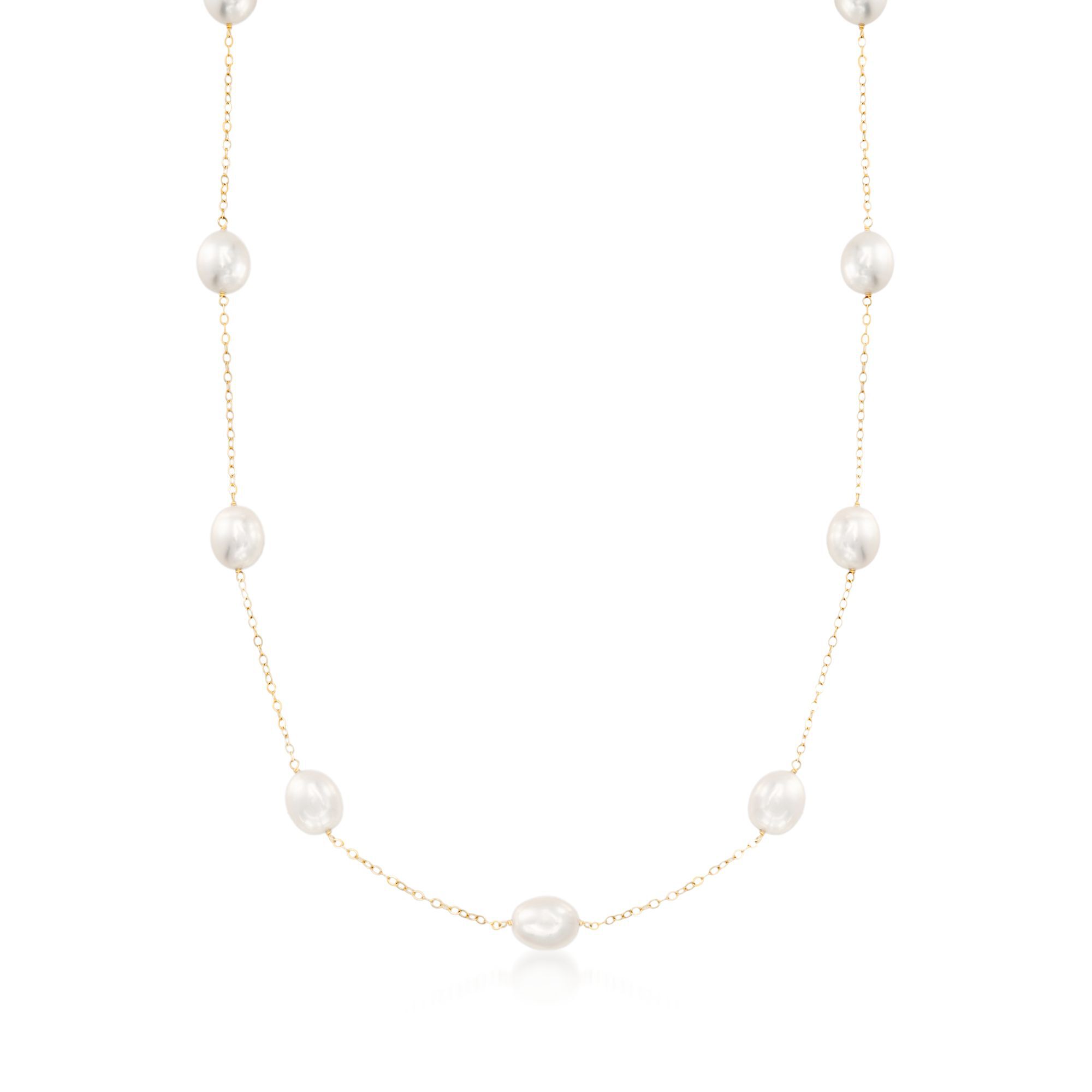 8-8.5mm Cultured Pearl Station Necklace in 14kt Yellow Gold