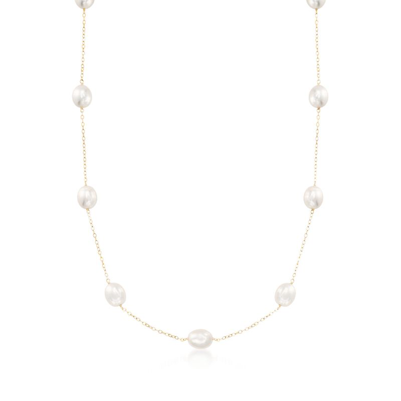 8-8.5mm Cultured Pearl Station Necklace in 14kt Yellow Gold image number 0