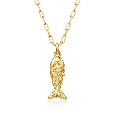 Italian 18kt Gold Over Sterling Fish Necklace