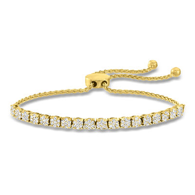 1.00 ct. t.w. Diamond Cluster Bolo Bracelet in 18kt Gold Over Sterling