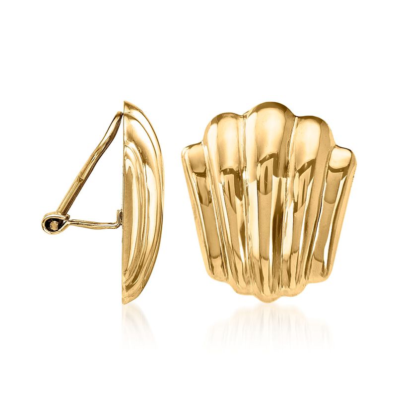 14kt Yellow Gold Seashell Motif Clip-On Earrings image number 1