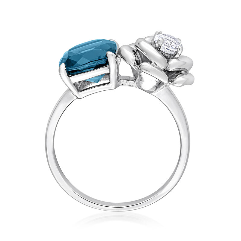2.60 Carat London Blue Topaz and .30 Carat White Topaz Flower Ring in Sterling Silver image number 2