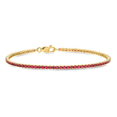3.20 ct. t.w. Lab-Grown Ruby Tennis Bracelet in 18kt Gold Over Sterling