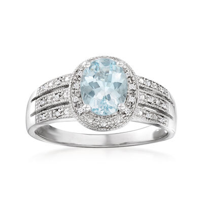 1.50 Carat Aquamarine Ring with Diamonds in Sterling Silver