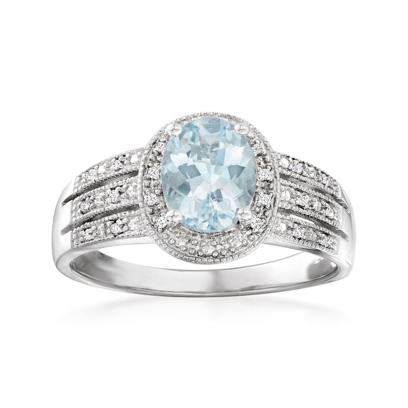 1.50 Carat Aquamarine Ring with Diamonds in Sterling Silver image number 0