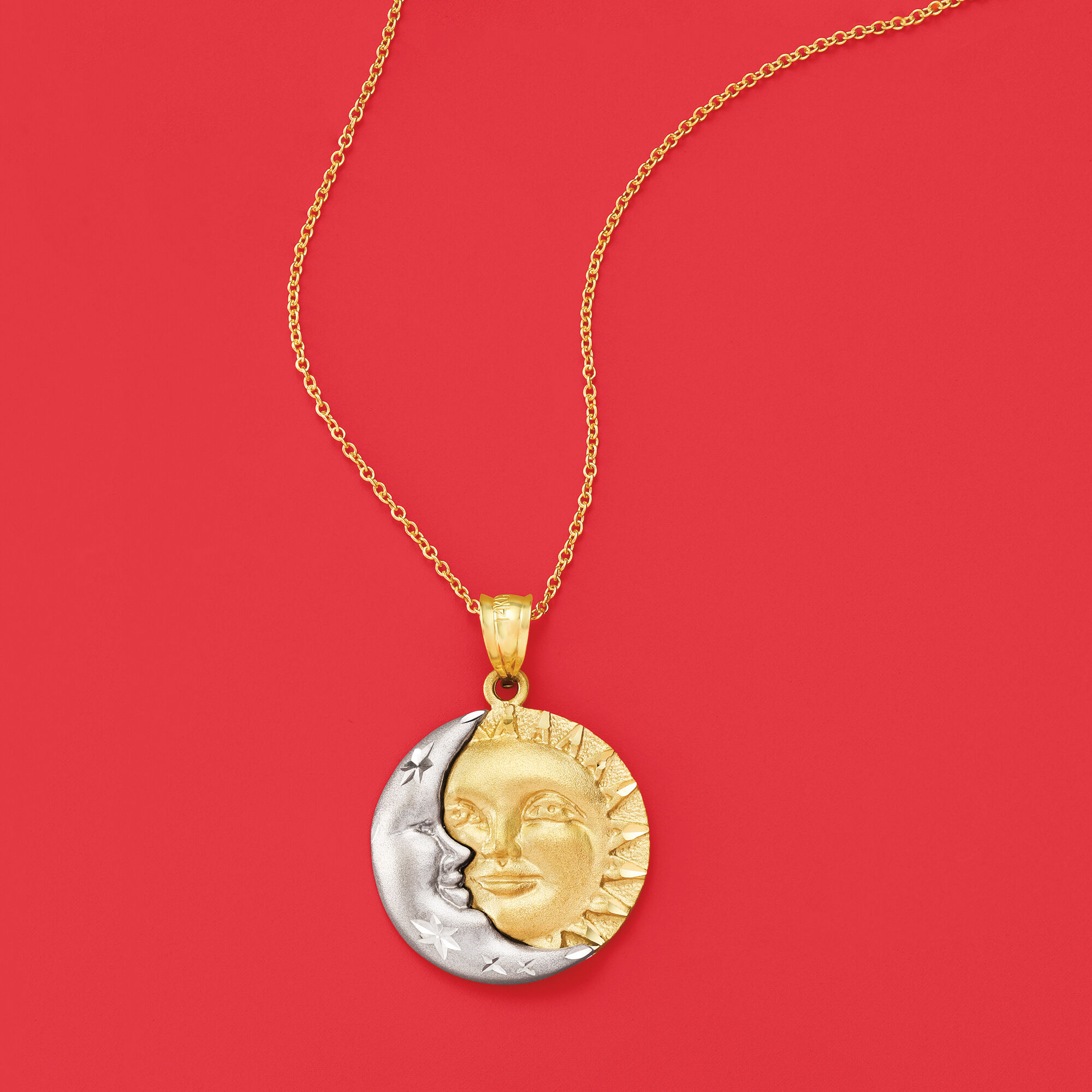 14kt Two-Tone Gold Sun and Moon Pendant Necklace