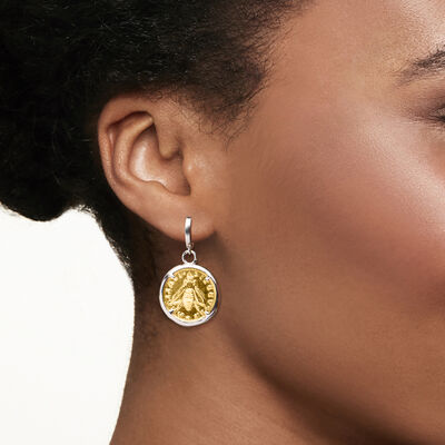 Italian Replica Lira Bumblebee Coin Drop Earrings in Sterling Silver and 18kt Gold Over Sterling