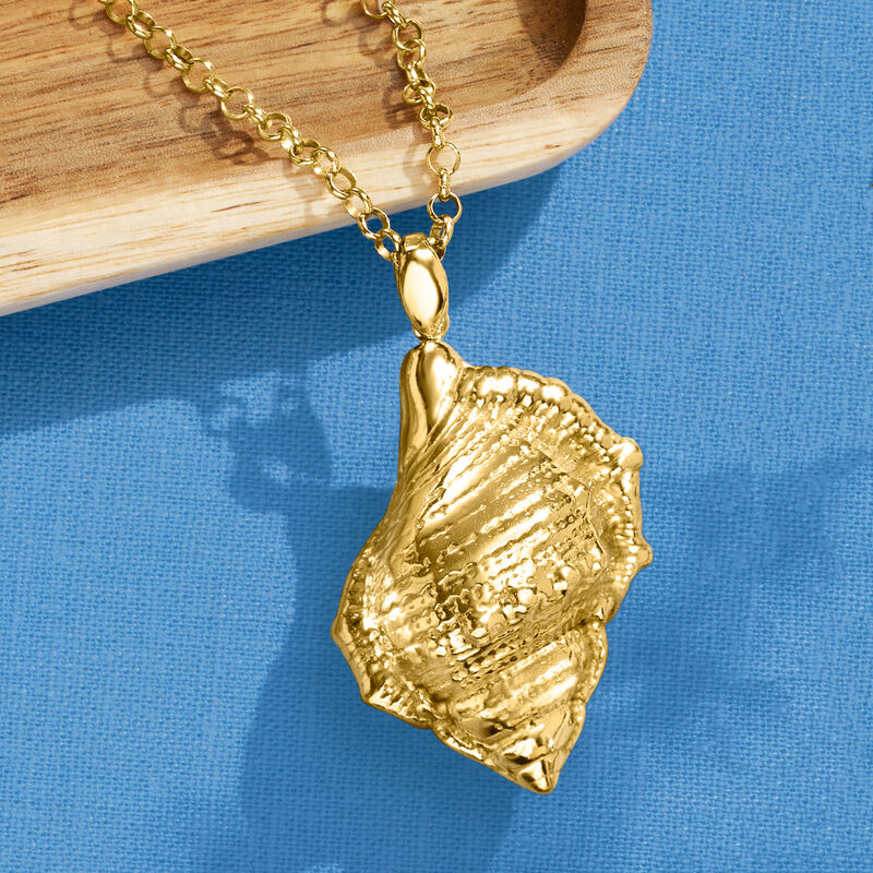 Italian 18kt Gold Over Sterling Conch Shell Pendant Necklace. 18&quot; image number 4