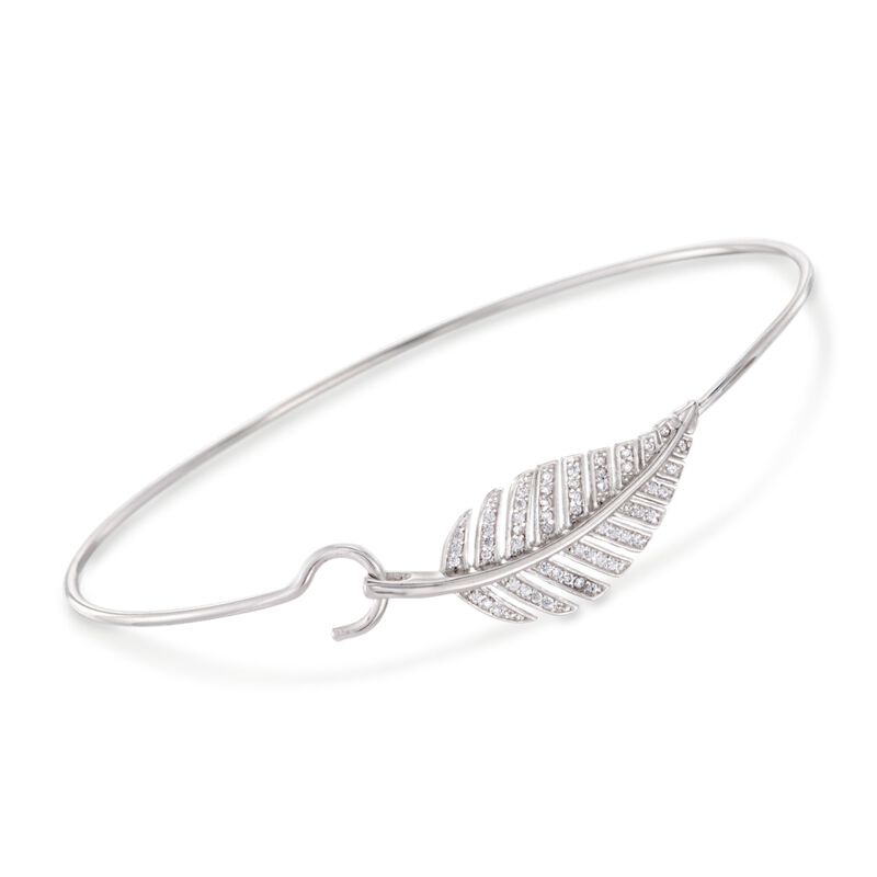 .25 ct. t.w. CZ Leaf Bangle Bracelet in Sterling Silver. 8&quot; image number 0