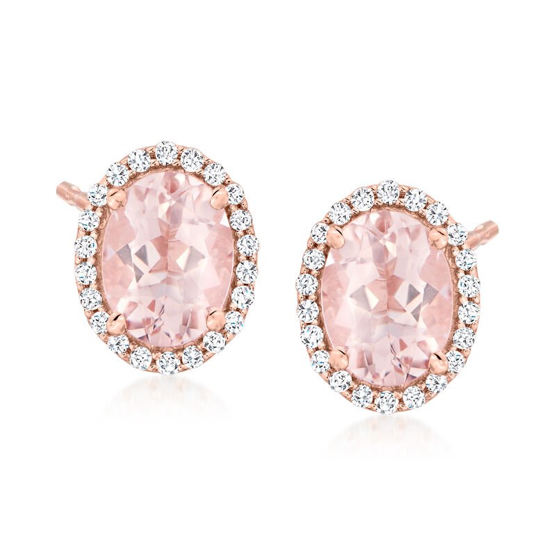 2.20 ct. t.w. Morganite and .20 ct. t.w. Diamond Stud Earrings in 14kt Rose Gold Over Sterling Silver image number 0