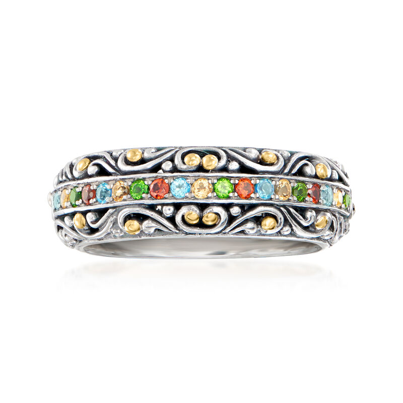 .34 ct. t.w. Multi-Gemstone Bali-Style Ring in Sterling Silver with 18kt Yellow Gold image number 0