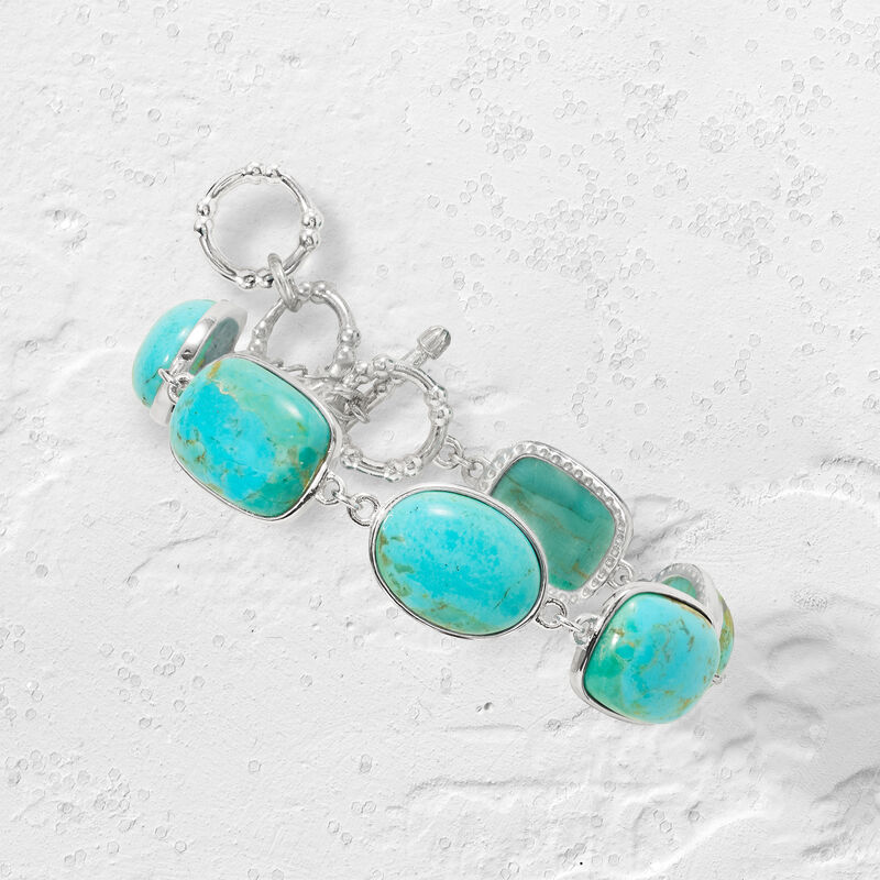 Turquoise Link Bracelet in Sterling Silver. 7&quot; image number 2