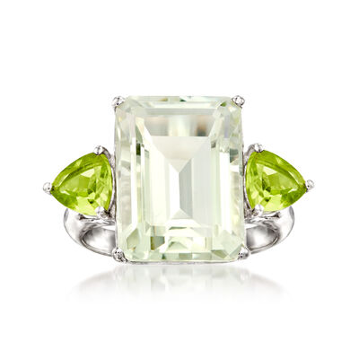 11.00 Carat Emerald-Cut Prasiolite and 1.40 ct. t.w. Peridot Ring in Sterling Silver