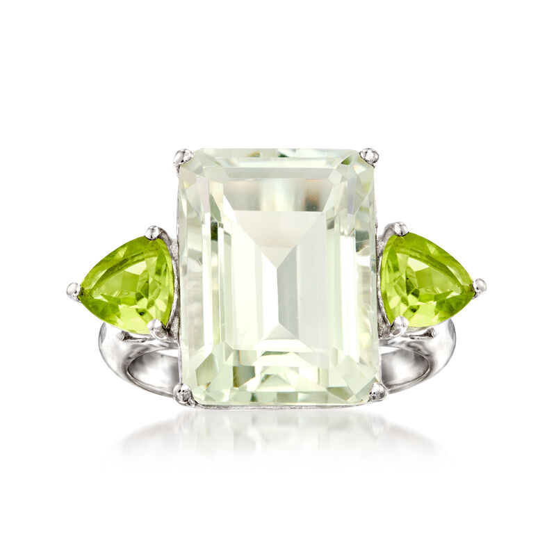 11.00 Carat Emerald-Cut Prasiolite and 1.40 ct. t.w. Peridot Ring in Sterling Silver image number 0