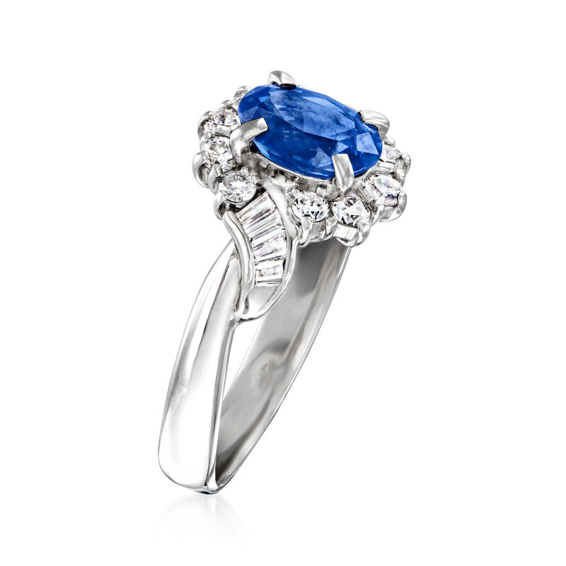 C. 1990 Vintage 1.26 Carat Sapphire and .43 ct. t.w. Diamond Ring in Platinum. Size 6.5 image number 2