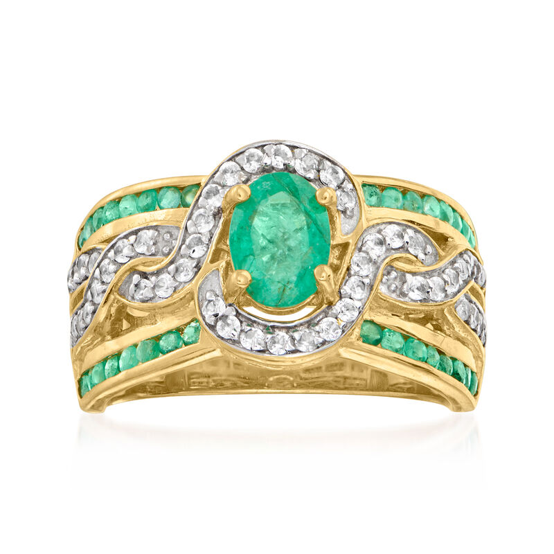 1.40 ct. t.w. Emerald and .40 ct. t.w. White Zircon Ring in 18kt Gold Over Sterling image number 0