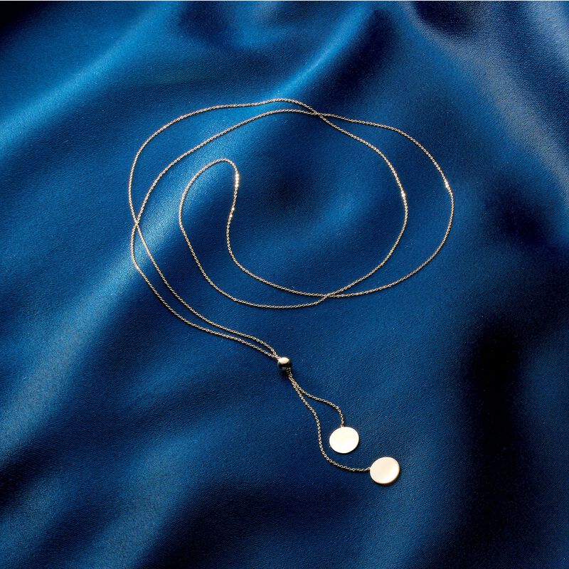 14kt Yellow Gold Lariat Disc Necklace. 30&quot; image number 3