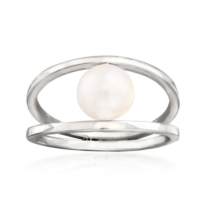 8mm Cultured Pearl Double Open-Circle Ring in Sterling Silver image number 0