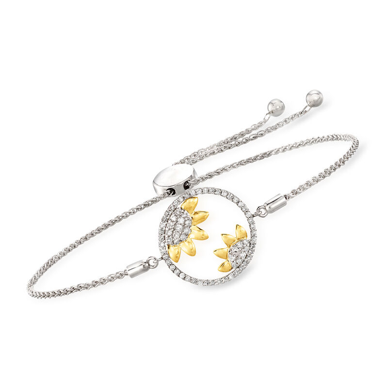 .38 ct. t.w. Diamond Sunflower Bolo Bracelet in Sterling Silver with 14kt Yellow Gold image number 0