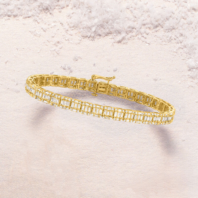 3.00 ct. t.w. Baguette and Round Diamond Rectangular Cluster Bracelet in 14kt Yellow Gold image number 2