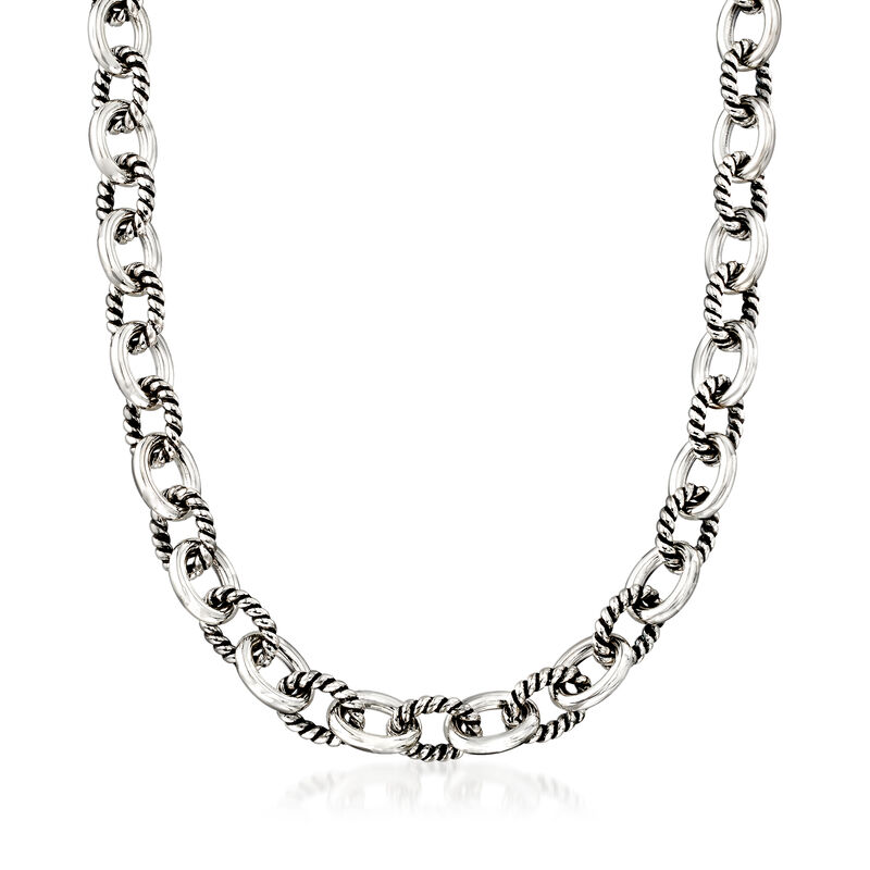 Zina Sterling Silver Twisted Combination Link Necklace image number 0
