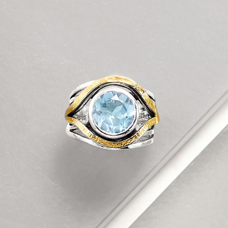 15.00 Carat Blue Topaz Ring in 14kt Yellow Gold and Sterling Silver image number 3
