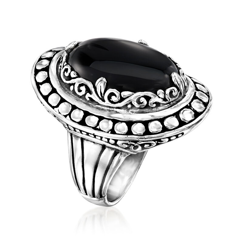 Onyx Bali-Style Ring in Sterling Silver image number 2