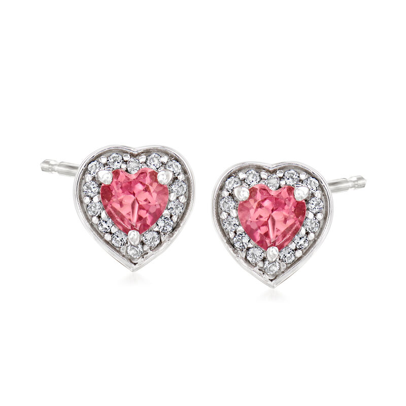 .80 ct. t.w. Pink Tourmaline and .70 ct. t.w. White Topaz Jewelry Set: Heart Earrings and Necklace. 18&quot; image number 3