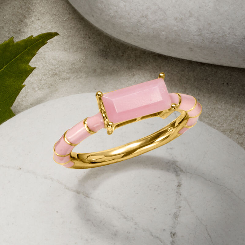 Pink Opal and Pink Enamel Ring in 18kt Gold Over Sterling image number 3