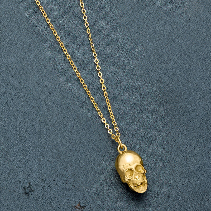 Italian 14kt Yellow Gold Skull Pendant Necklace. 16&quot; image number 2