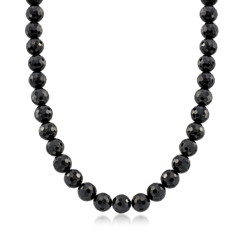 10mm Black Onyx Bead Necklace with Sterling Silver image number 0