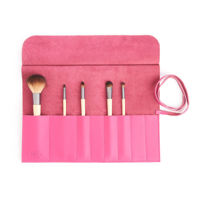 Royce Bright Pink Leather Makeup Brush Roll image number 0