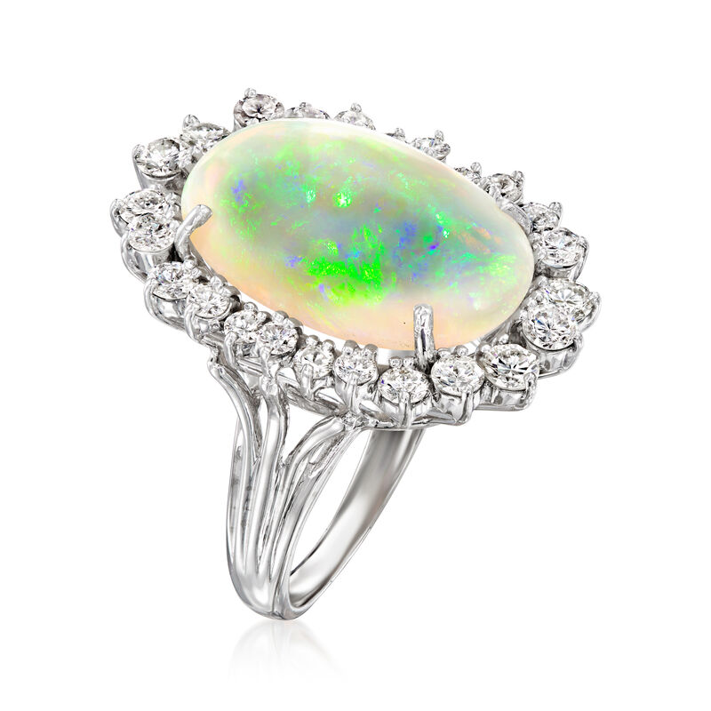 C. 1990 Vintage 8.50 Carat Opal Ring with 1.65 ct. t.w. Diamonds in 14kt White Gold. Size 7.5 image number 2