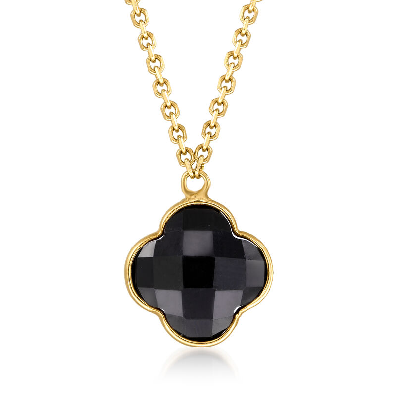 Italian Black Onyx Clover Necklace in 14kt Yellow Gold image number 0