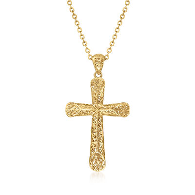 14kt Yellow Gold Openwork Cross Pendant Necklace