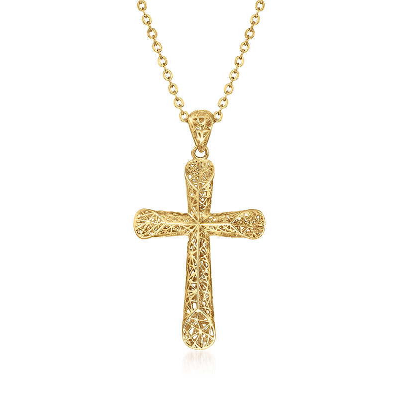 14kt Yellow Gold Openwork Cross Pendant Necklace image number 0