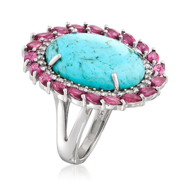 Turquoise, 2.40 ct. t.w. Rhodolite Garnet and .50 ct. t.w. White Zircon Ring in Sterling Silver image number 1