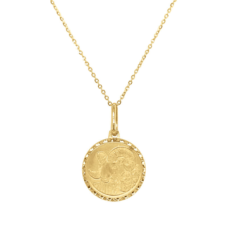 Aries - Italian 14kt Yellow Gold Zodiac Coin Pendant Necklace. 16&quot; image number 0