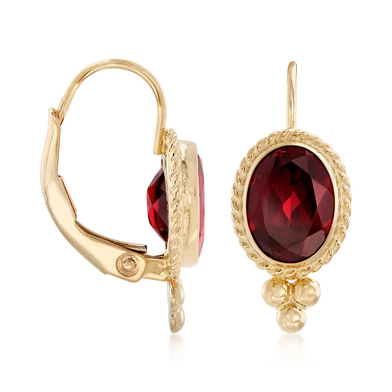 1.60 ct. t.w. Garnet Roped-Edge Drop Earrings in 14kt Yellow Gold image number 2