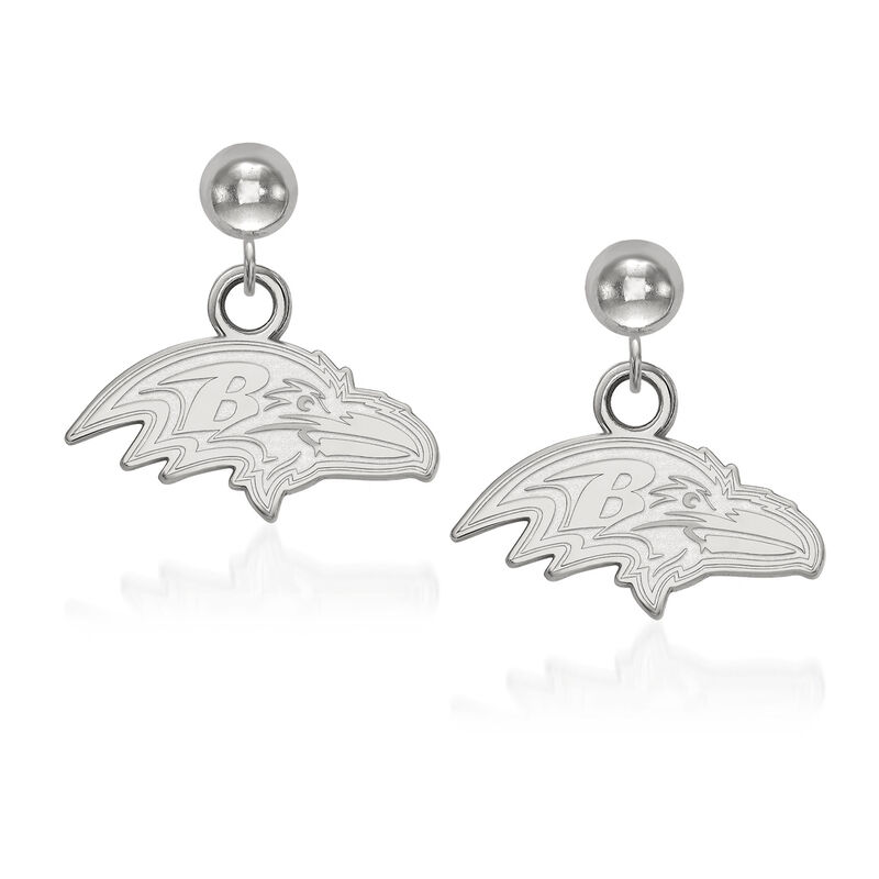 14kt White Gold NFL Baltimore Ravens Dangle Ball Stud Earrings image number 0