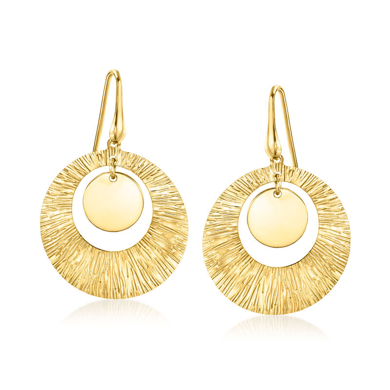 Italian 18kt Gold Over Sterling Textured Circle Drop Earrings  image number 0