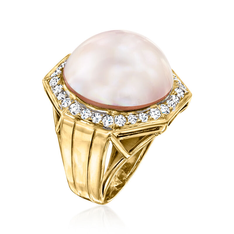 C. 1980 Vintage 18mm Mabe Pearl Ring with .80 ct. t.w. Diamonds in 14kt Yellow Gold