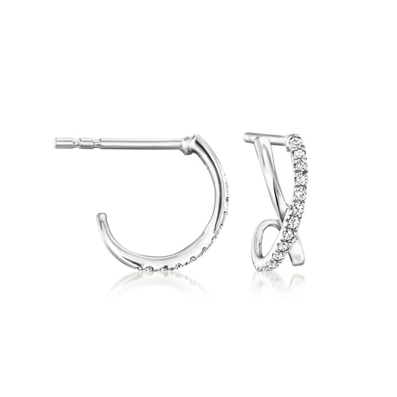 .10 ct. t.w. Diamond Crisscross C-Hoop Earrings in Sterling Silver. 1/2&quot; image number 0