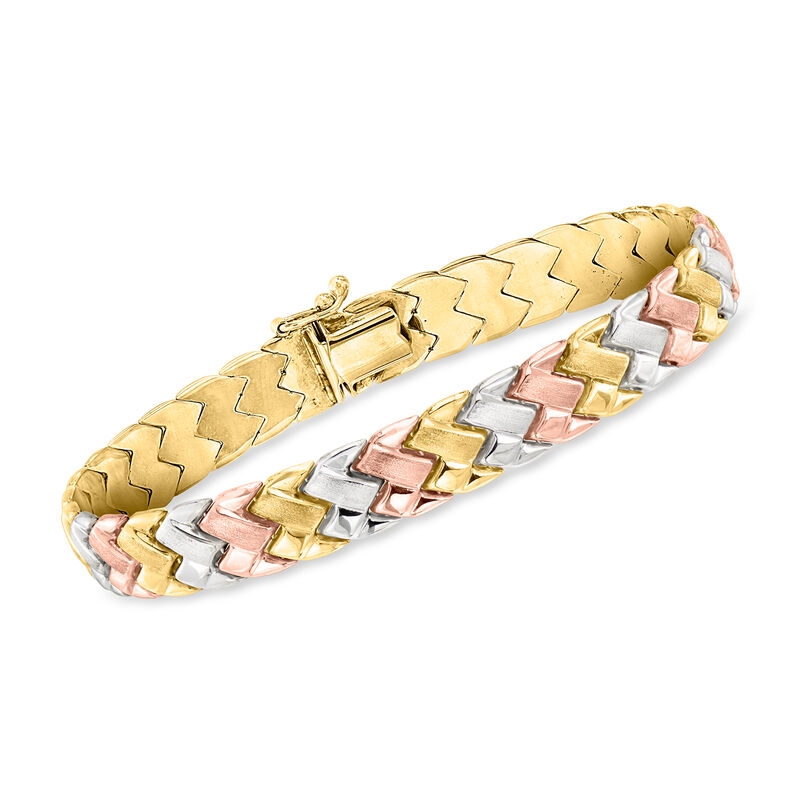 C. 1990 Vintage 10kt Tri-Colored Gold Chevron Bracelet. 7" image number 0