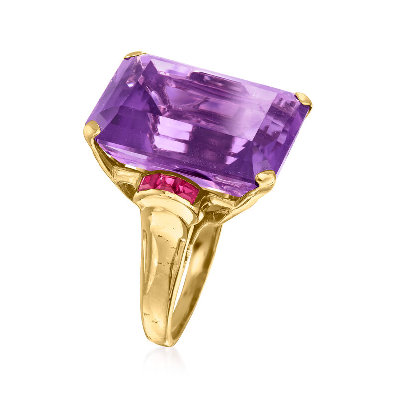 C. 1960 Vintage 24.95 Carat Amethyst and .60 ct. t.w. Synthetic Ruby Cocktail Ring in 14kt Yellow Gold image number 2