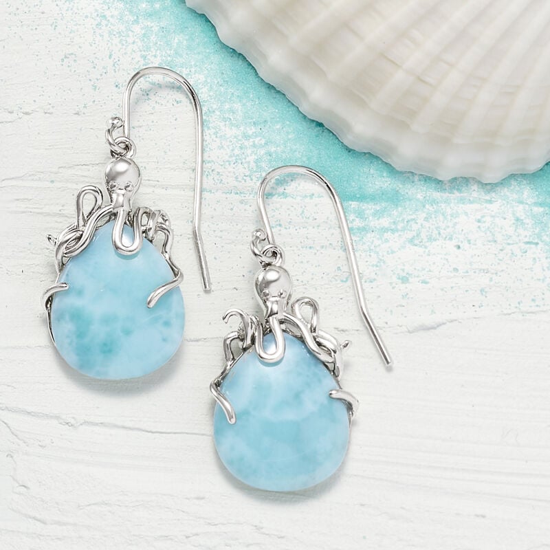 Larimar Octopus Drop Earrings in Sterling Silver image number 2