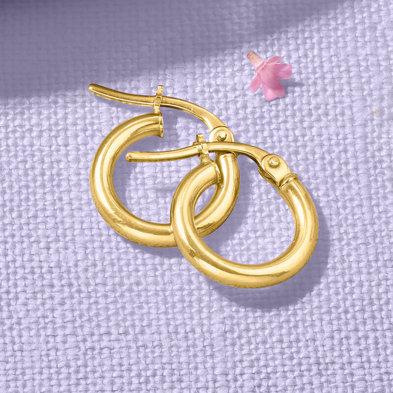 2mm 14kt Yellow Gold Small Hoop Earrings. 1/2&quot; image number 4