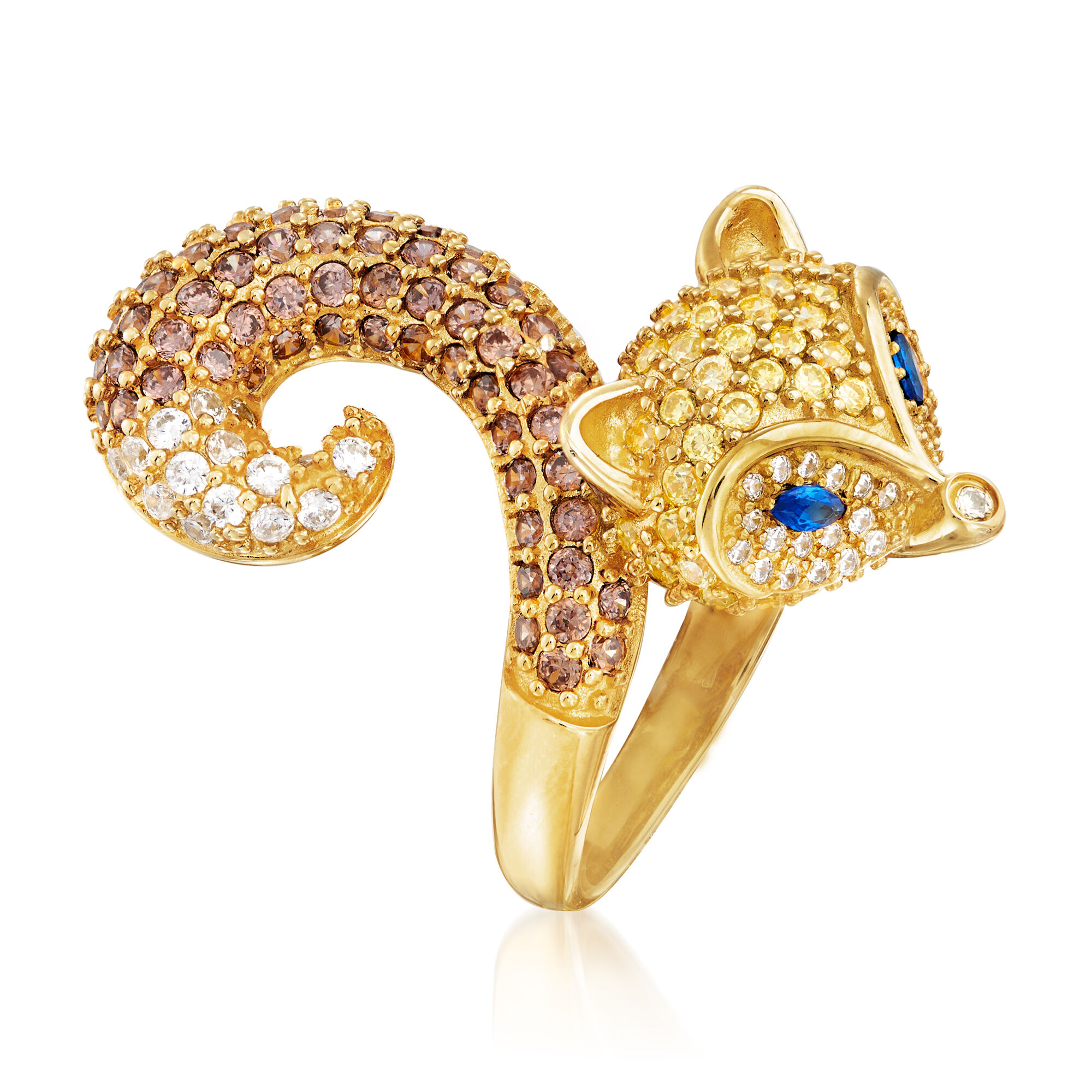 2.36 ct. t.w. Multicolored CZ Fox Ring in 18kt Gold Over