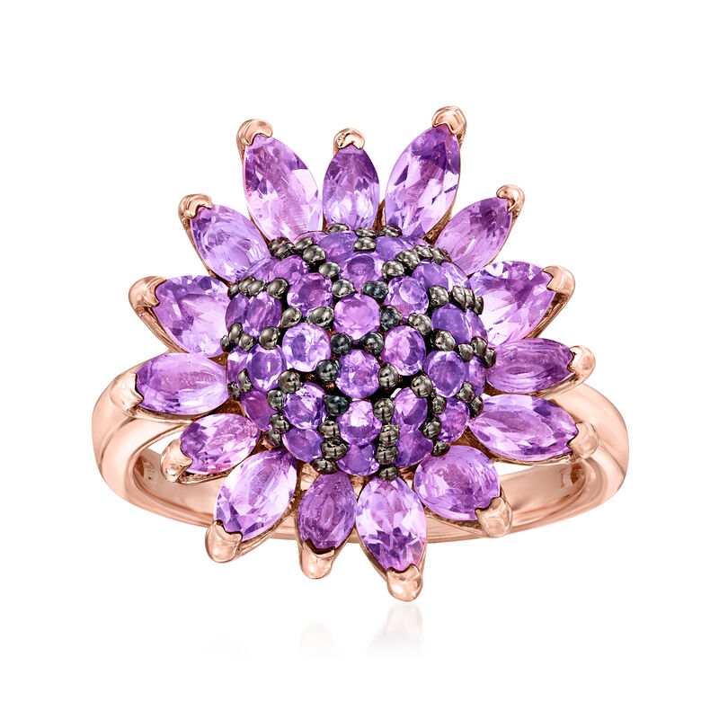 2.90 ct. t.w. Amethyst Flower Ring in 18kt Rose Gold Over Sterling image number 0