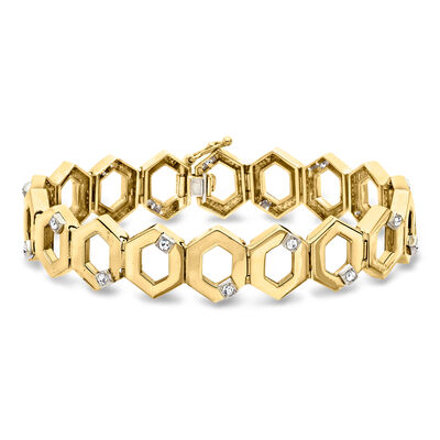 C. 2000 Vintage Jose Hess .27 ct. t.w. Diamond Geometric-Link Bracelet in 14kt Yellow Gold
